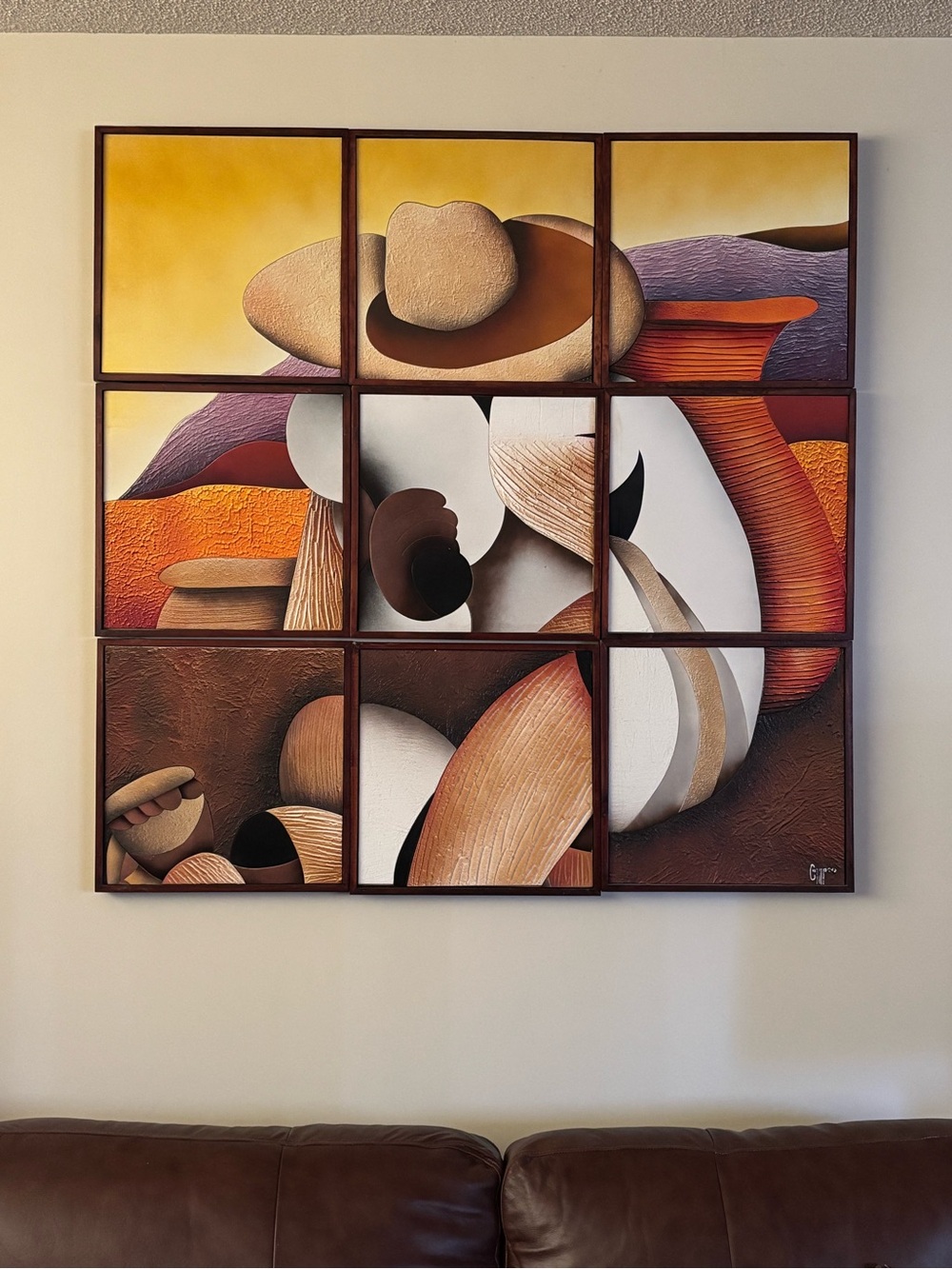Abstract Multi-Panel Wall Art in Brown, Orange and Cream